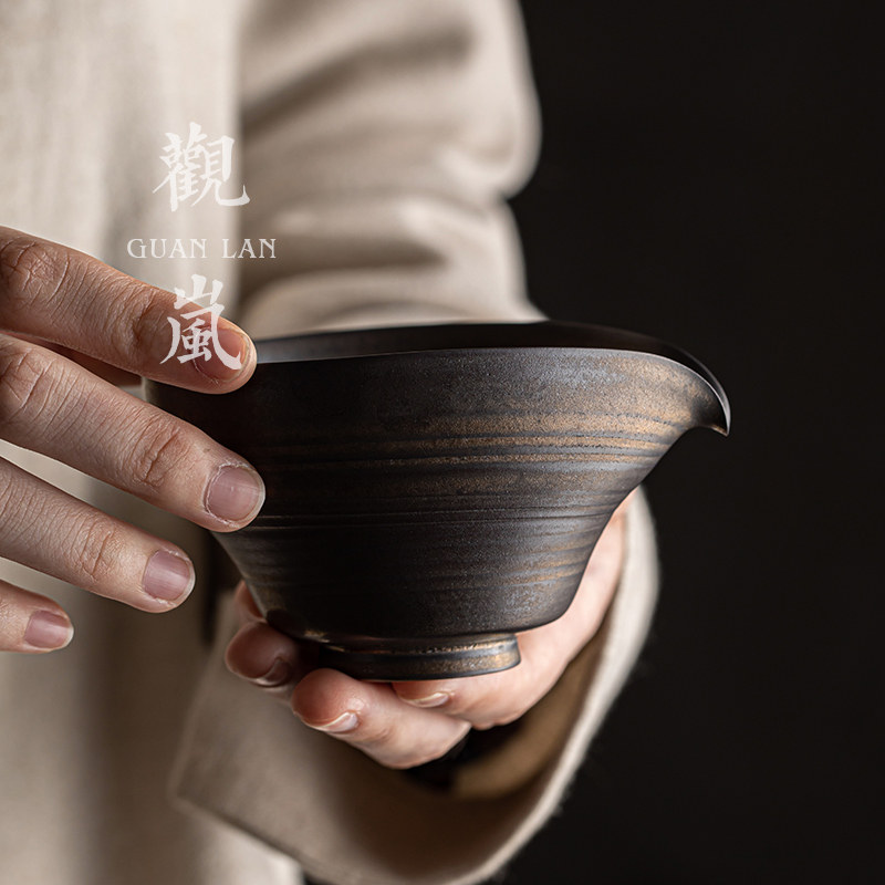 观岚手作粗陶窑变陶瓷公道杯复古茶具茶滤公杯高档中式茶海分茶器