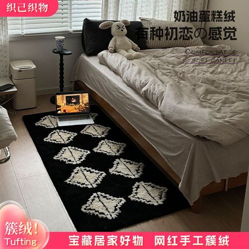 织己织物中古风植绒卧室客厅卧室装饰垫床边毯加厚地垫客厅地毯