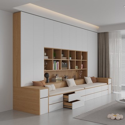 沙发地台客厅墙柜一体式组合多功能家用卡座书架柜电视储物柜定制