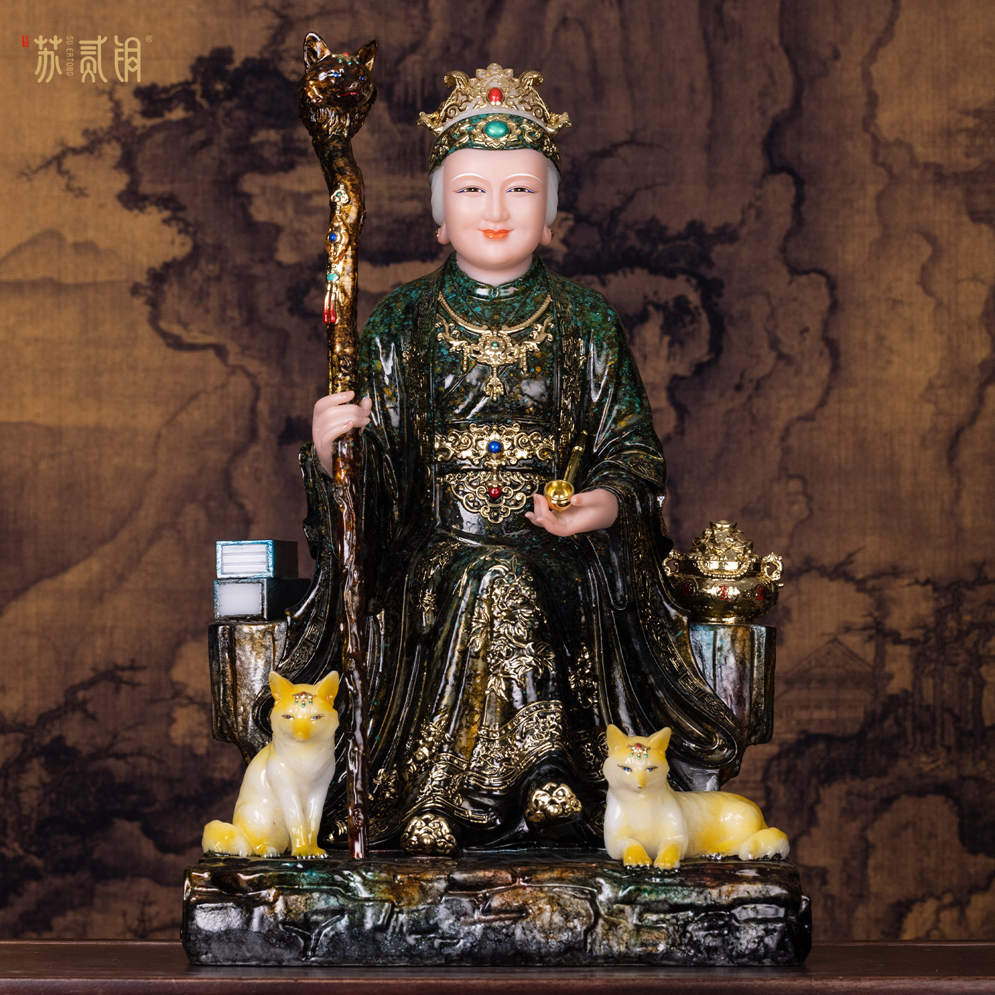 汉白玉黑妈妈神像家用供奉摆件