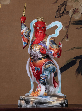 汉白玉彩绘王灵官神像供奉摆件