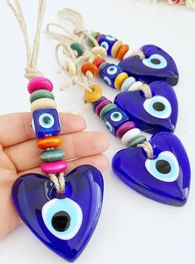 心型彩珠土耳其蓝眼睛挂饰恶魔之眼挂件玻璃幸运之眼跨境外贸货源