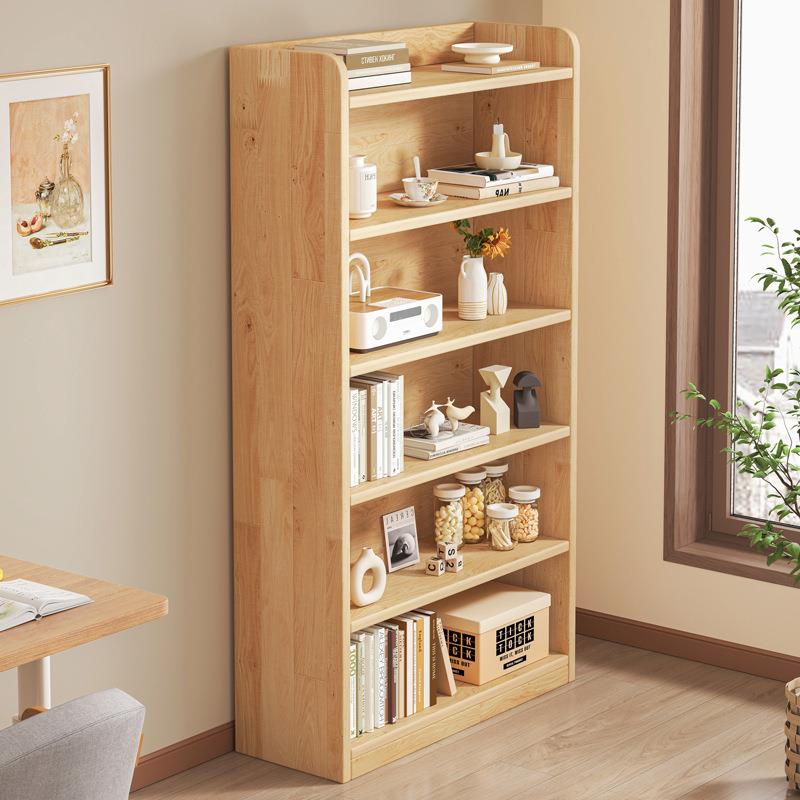 实木书架落地置物架一体靠墙收纳储物柜子少儿学生书桌旁家用书柜