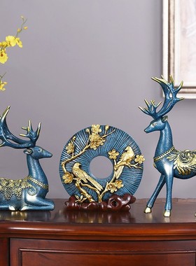 创意招财鹿摆件客j厅酒柜桌面装饰家居欧式电视柜玄关新房乔迁礼