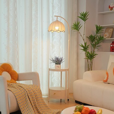 法式奶油风落地灯置物架客厅沙发C旁边几高级感卧室床头柜一体台