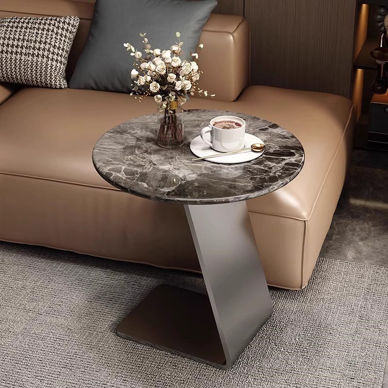大理石沙发边几角几微晶石边几卡几轻G奢高级小圆桌奢石简约小桌