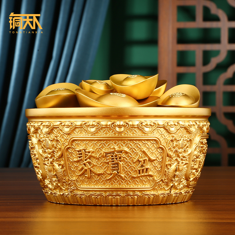 铜聚宝盆摆件麒麟聚宝盆实心黄铜家用客厅店铺摆U设乔迁开业礼品