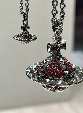 日单蕾系量产型朋克大号立体铆钉土星项链毛衣链精致立体土星小众