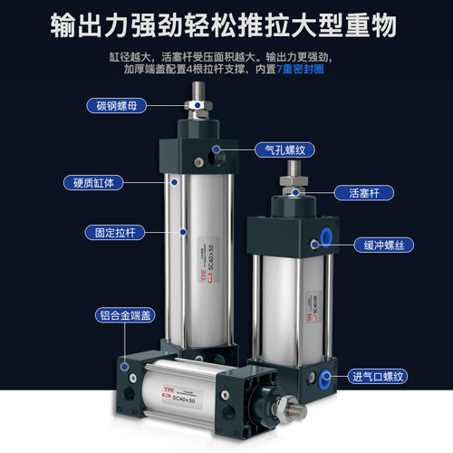 SC40标准气缸小型气动大推力32/50/63/80-25/50/75/100/125/150-S
