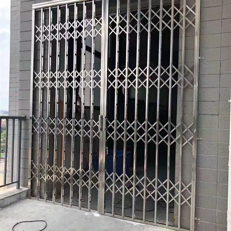 304不锈钢拉闸门室外伸缩折叠入户门阳台推拉双开门通风防盗门窗
