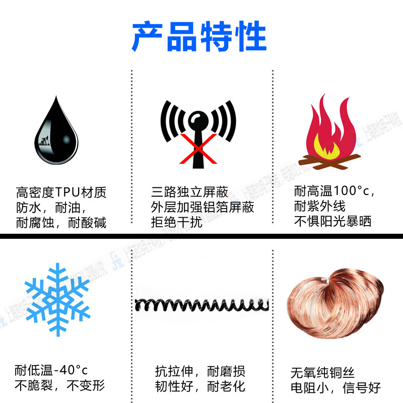 货车半挂车一拖三弹簧线航空头视频监控倒车摄像头延长伸缩线加粗
