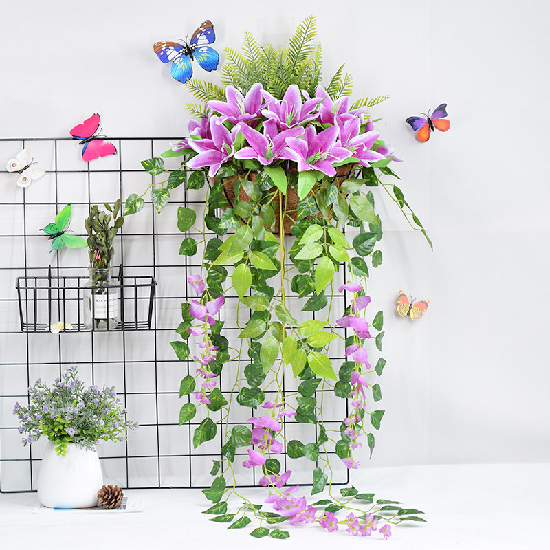 仿真玫瑰花壁挂墙壁挂装饰花篮绢花假花挂件室内墙花盆仿真挂壁花