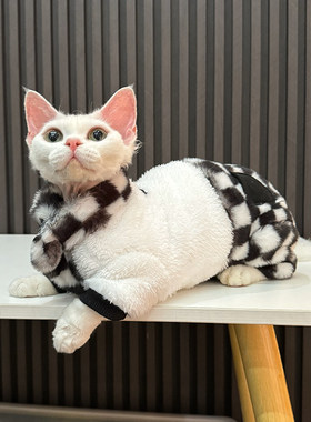 超厚格子仿兔毛双面绒四脚衣外套任发财无毛猫衣服斯芬克斯猫德文