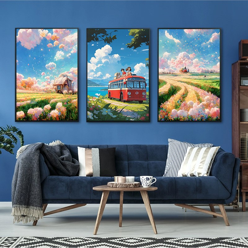 动漫风景装饰画宫崎骏风唯美客厅挂画治愈系儿童房卧室床头墙壁画