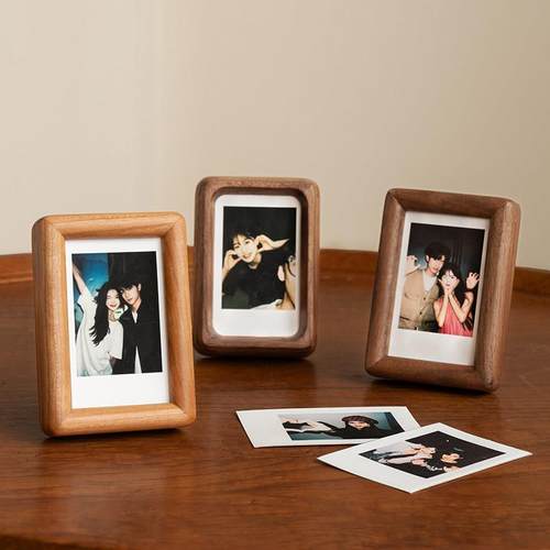diy拍立得相框迷你3寸实木情侣磁吸小摆台打印照片装饰定制画 画
