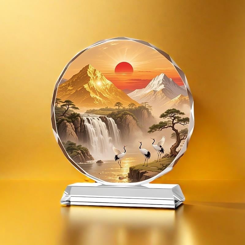 日照金山水晶摆件家居装饰品招财送礼摆台金山背靠日出东方祝寿