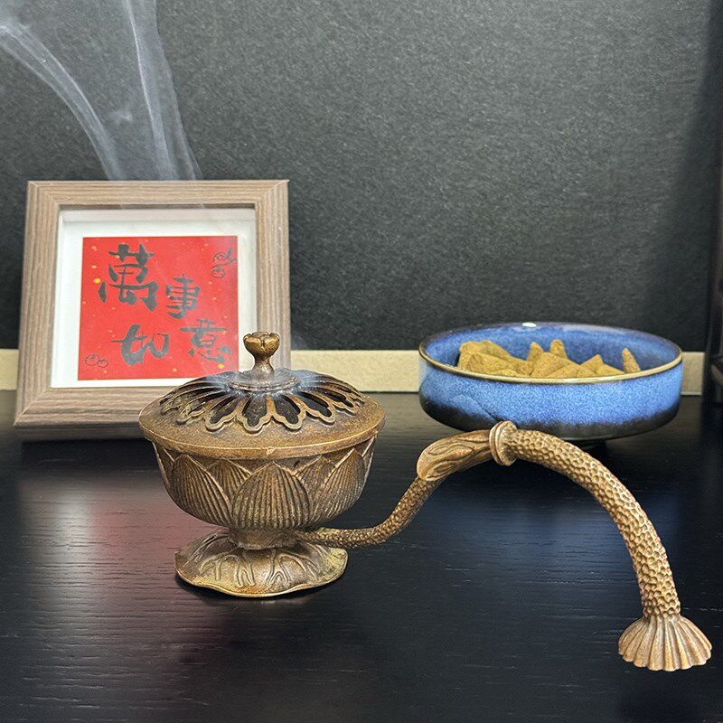 手拿莲花香炉多功能香炉可点塔香香片的合金炉子