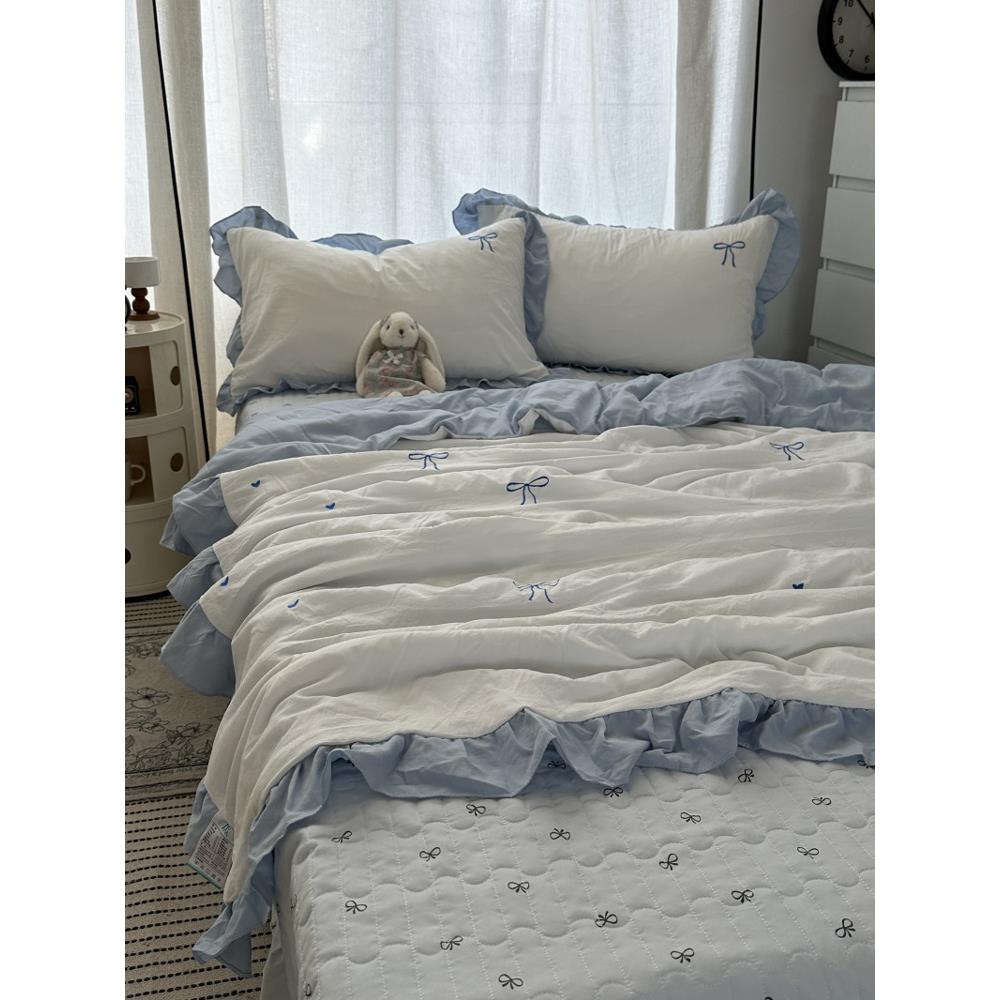 in小清新的韩国风格女孩蕾丝蝴蝶结绣花水洗棉质床套夏季凉爽被子