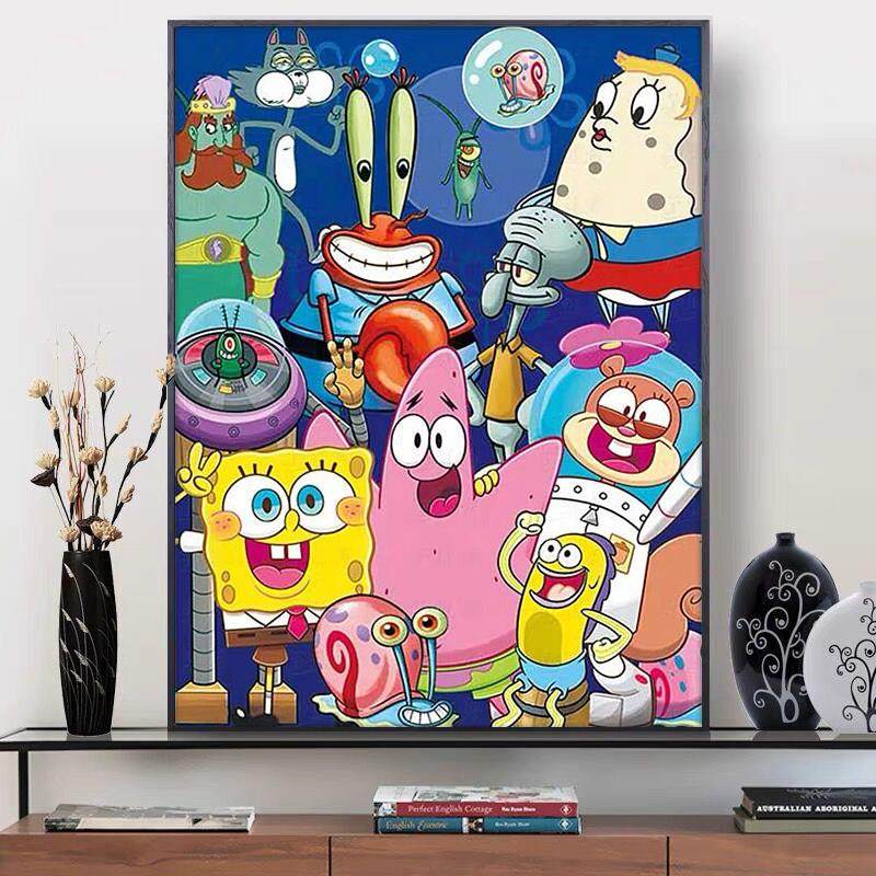 卡通小幅海绵宝宝钻石画2024新款儿童手工5d点贴钻十字绣卧室满钻,居家布艺,钻石绣,淘宝优惠券,粉丝福利购,淘宝优惠卷