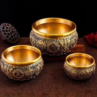 23cm全铜实心金蟾聚宝盆纯铜摆件大小号八福聚宝碗黄铜盆玄关装 饰