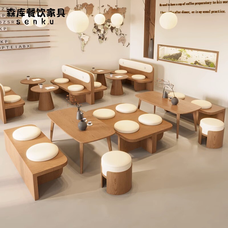 卡座沙发奶茶店桌椅组合咖啡厅餐桌商用酒吧餐饮茶楼靠墙实木座椅