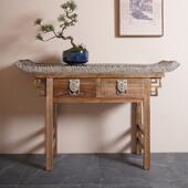 新中国风彷古装 饰案例客厅门厅入口原木家具书法雕刻条状案例斜头