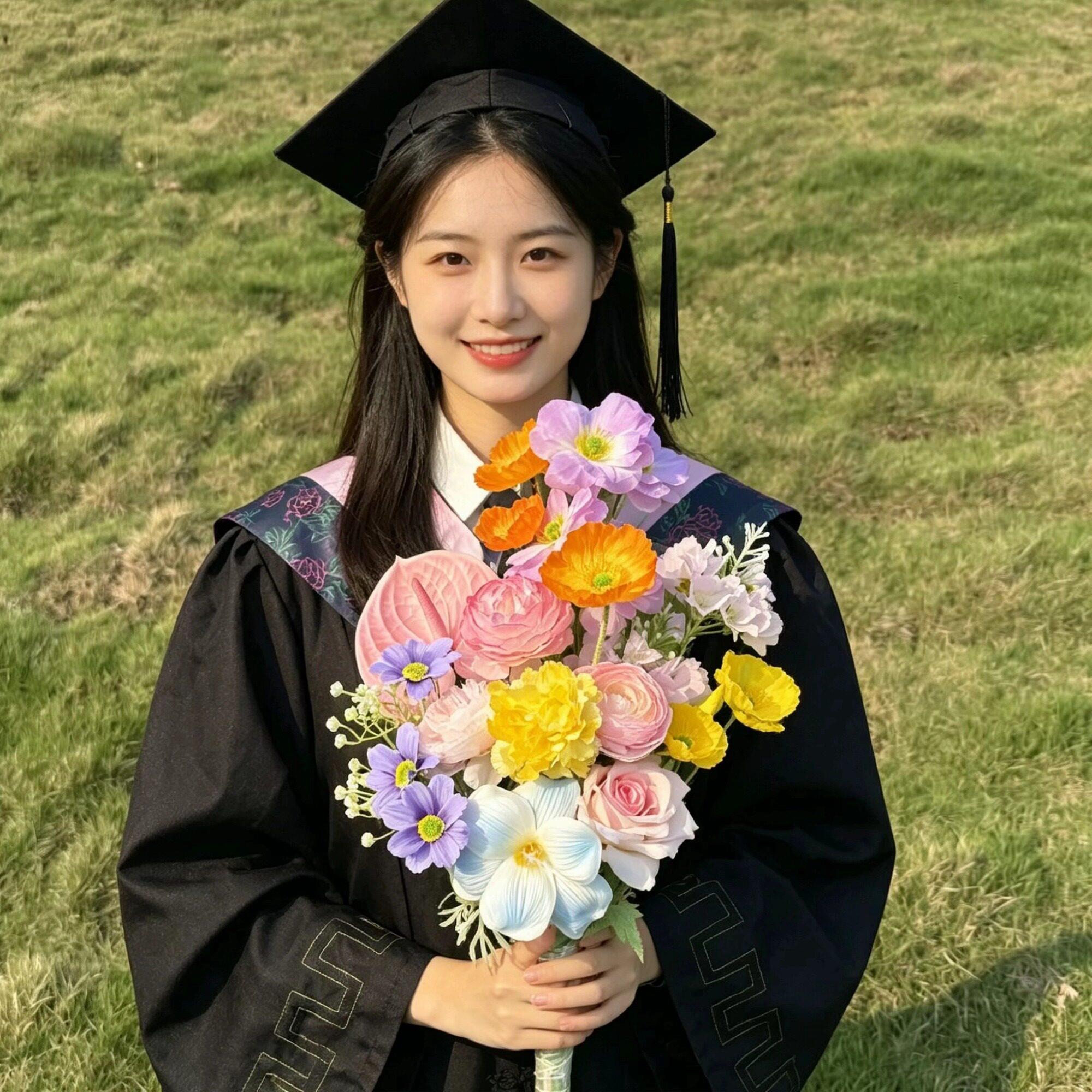 毕业季手捧花仿真花束拍照道具高级感簪花学士服拍照道具假花成品