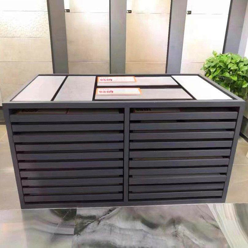 抽拉式磁砖展示架 不锈钢石材抽屉柜 双排十层木地板展架 可移动
