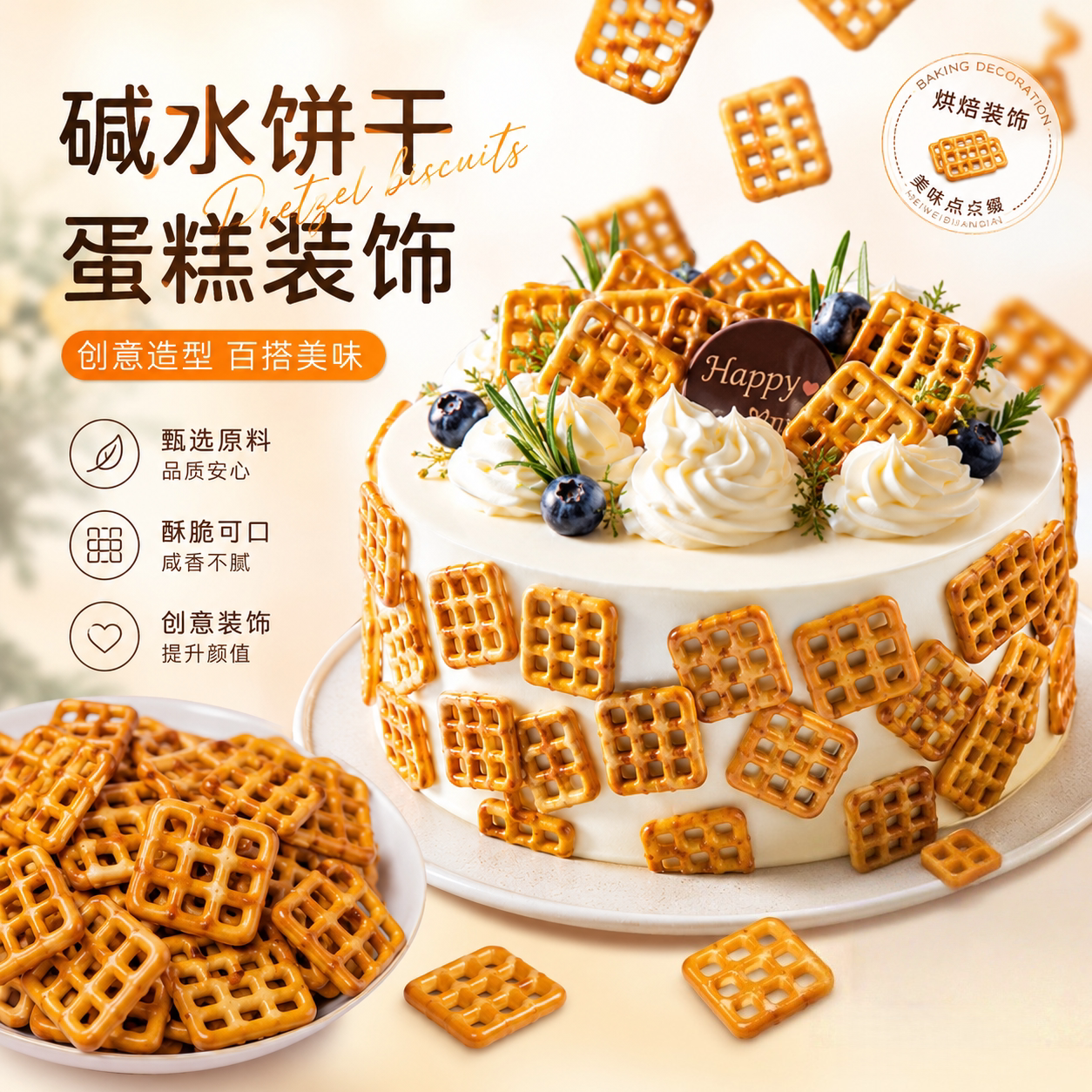 碱水饼干网格型蝴蝶结海盐味面包酥性饼干