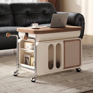 全实木移动边几茶几可升降折叠多功能小户型客厅家用小推车边柜