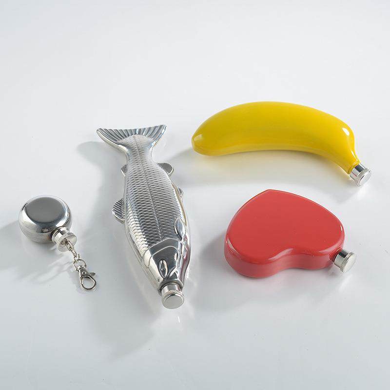 304不锈钢小鱼酒壶迷你香蕉爱心款白酒瓶异型酒具跨境亚马逊供货