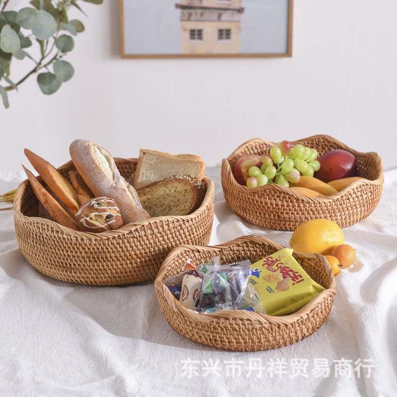 水果篮越南藤编竹编收纳筐托盘客厅圆形大水果盘草编