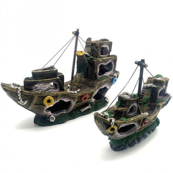 一帆风顺渔翁垂钓沉船划渔船盆景装饰陶瓷摆件工艺品鱼缸造景
