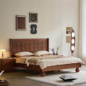 北欧纯实木北美进口樱桃木新款 圆形床腿法式 复古床实木双人床婚床