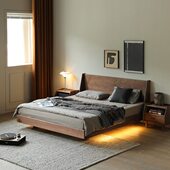 黑胡桃木主卧婚床全实木极简北1.8米双人床日式 美现代简约实木床