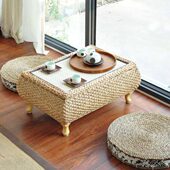 榻榻米飘窗桌上桌子炕茶几田园炕可藤编茶桌储物窗几地台矮实木台