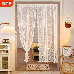 纱帘伸缩杆门帘简易少女法式 免打孔安装 蕾丝小窗户短窗帘遮挡布gr