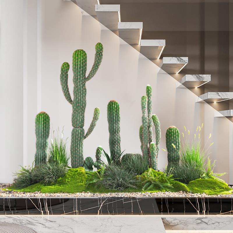七茉室内景观装饰仿真绿植仙人柱植物造景组合商场楼梯下假树盆景