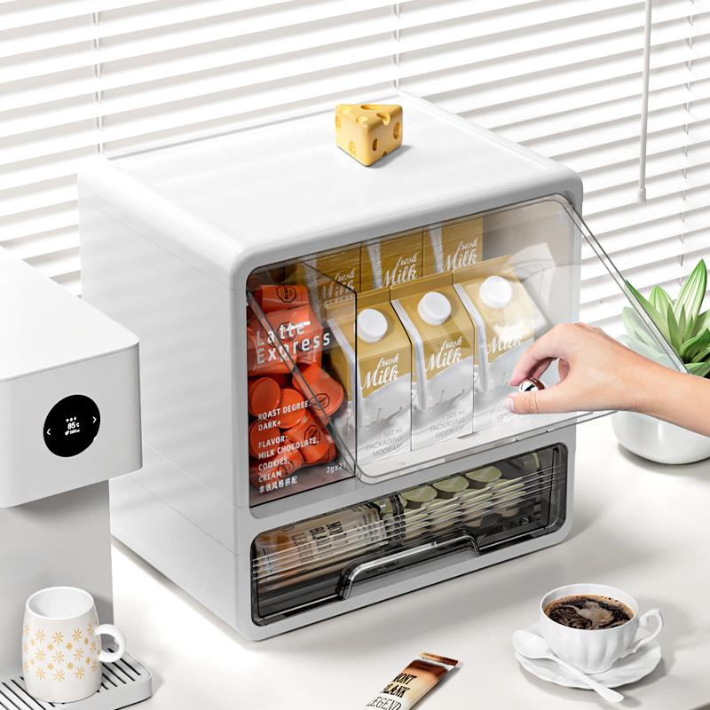 桌面茶包收纳盒茶水间抽屉式置物架办公室咖啡胶囊大容量防尘杯架