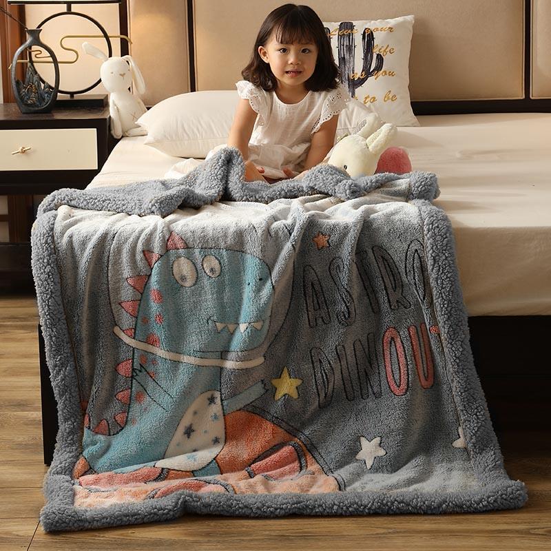加厚儿童珊瑚绒毛毯子双层牛奶法兰绒午睡毯婴儿宝宝幼儿园小被子