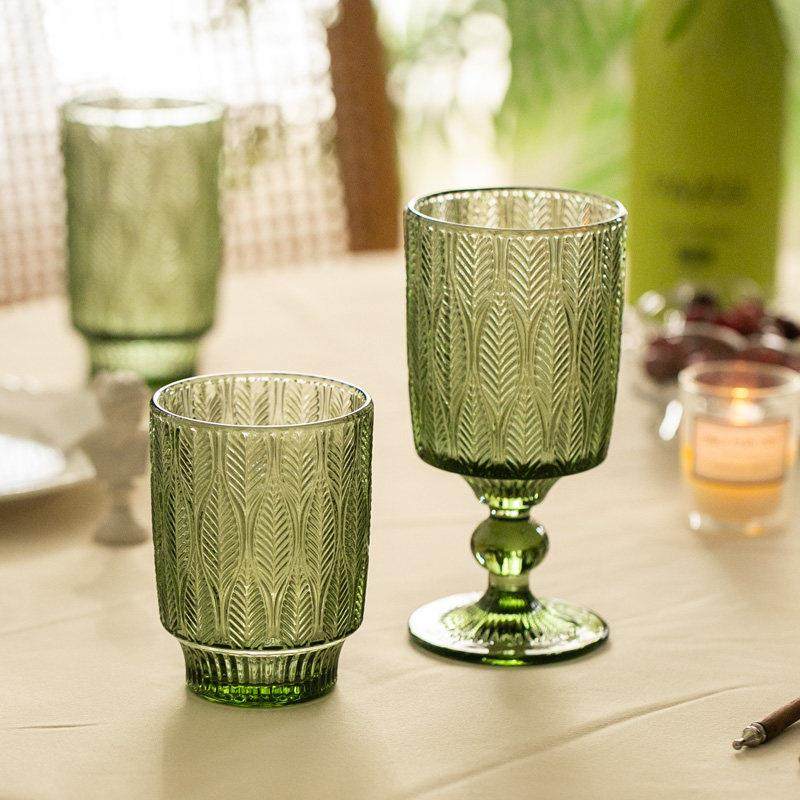 外单玻璃原色绿色叶子纹玻璃杯红酒杯水饮料杯果汁高脚杯餐厅家用,餐饮具,葡萄酒/红酒杯,淘宝优惠券,粉丝福利购,淘宝优惠卷