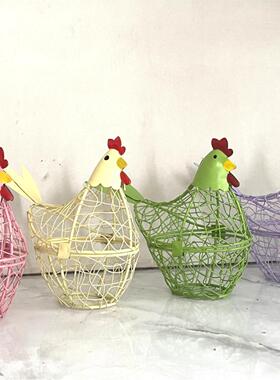 铁线厨房摆件 厨房鸡蛋篮装饰家居工艺品 可闭合粉色绿色铁艺风灯