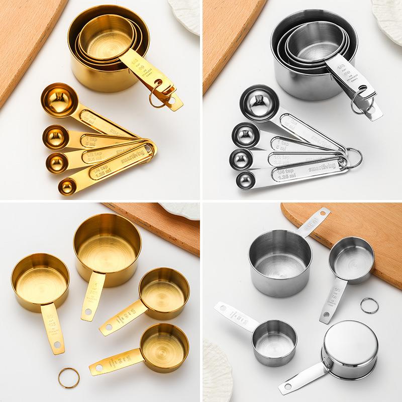 不锈钢量杯量勺套装咖啡调味酒店烘焙厨房小工具量匙四八件套装