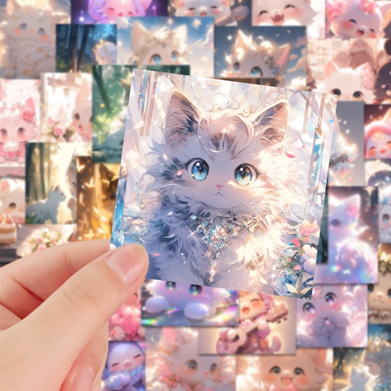 48张Q版天使猫咪贴纸可爱高颜值爆款diy手账手机壳行李.箱装饰贴