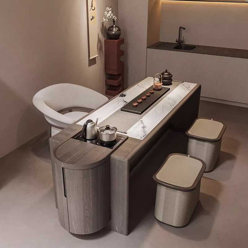 新中式实木茶桌椅k组合现代岩板茶室办公室家用客厅泡茶台黑胡桃