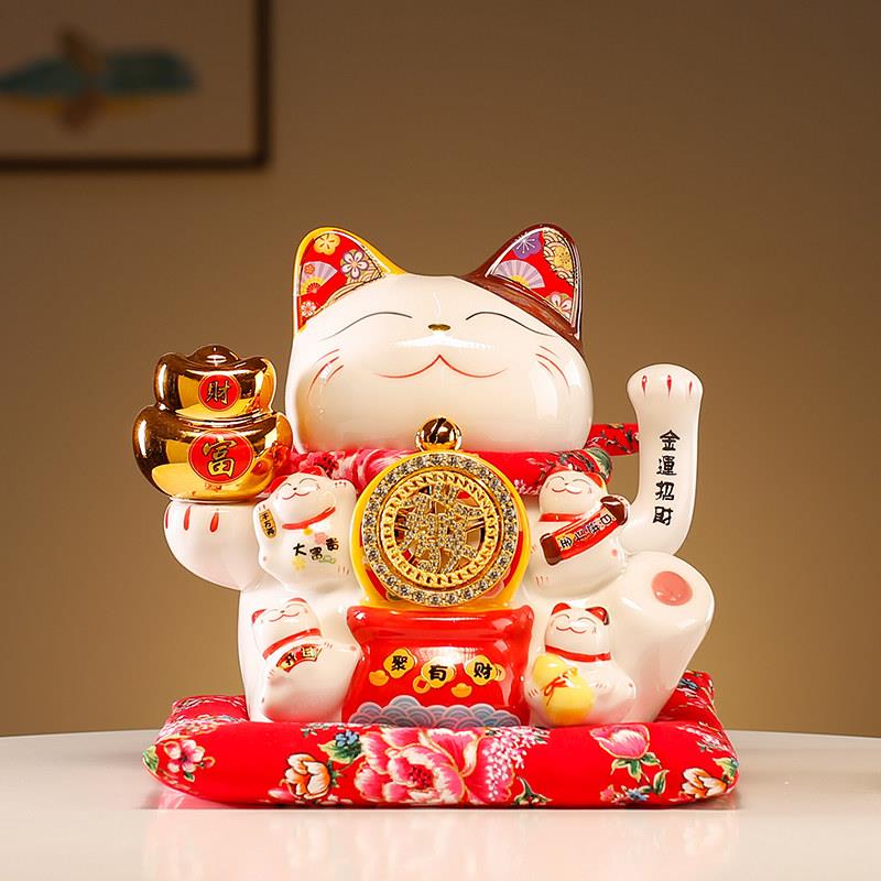 陶瓷招财猫摆件自动招手大号手摇新款收银台开业礼物居家客厅入户