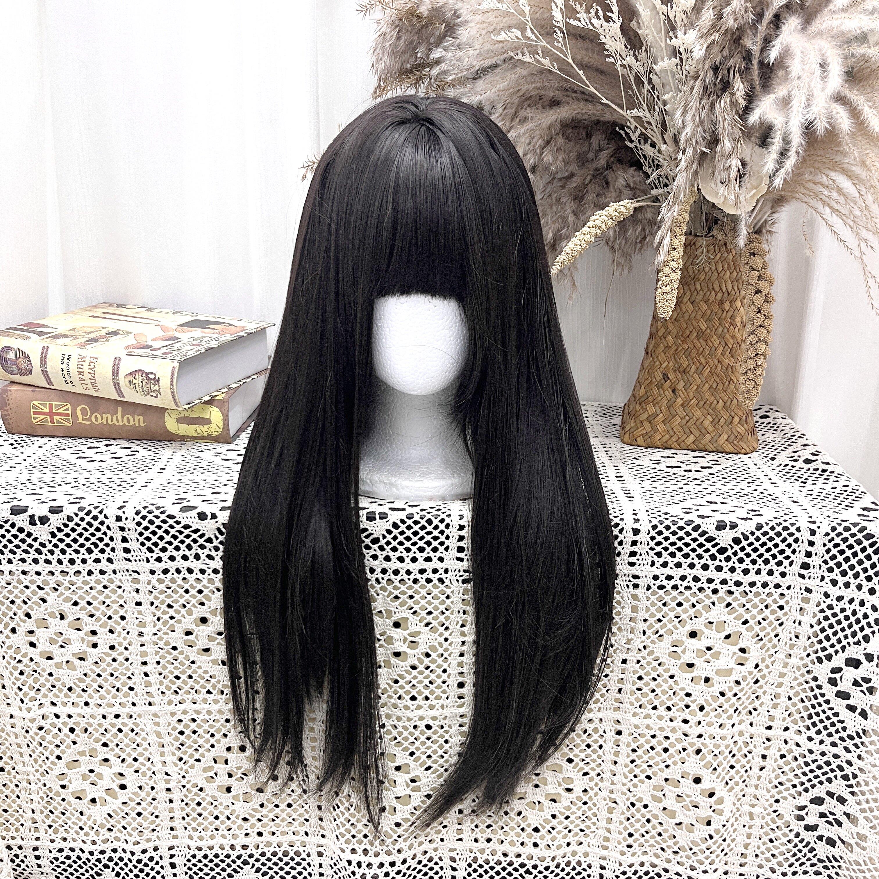 冷萌物假发女长发甜妹日常学生jk齐刘海黑长直lolita全头套式60cm