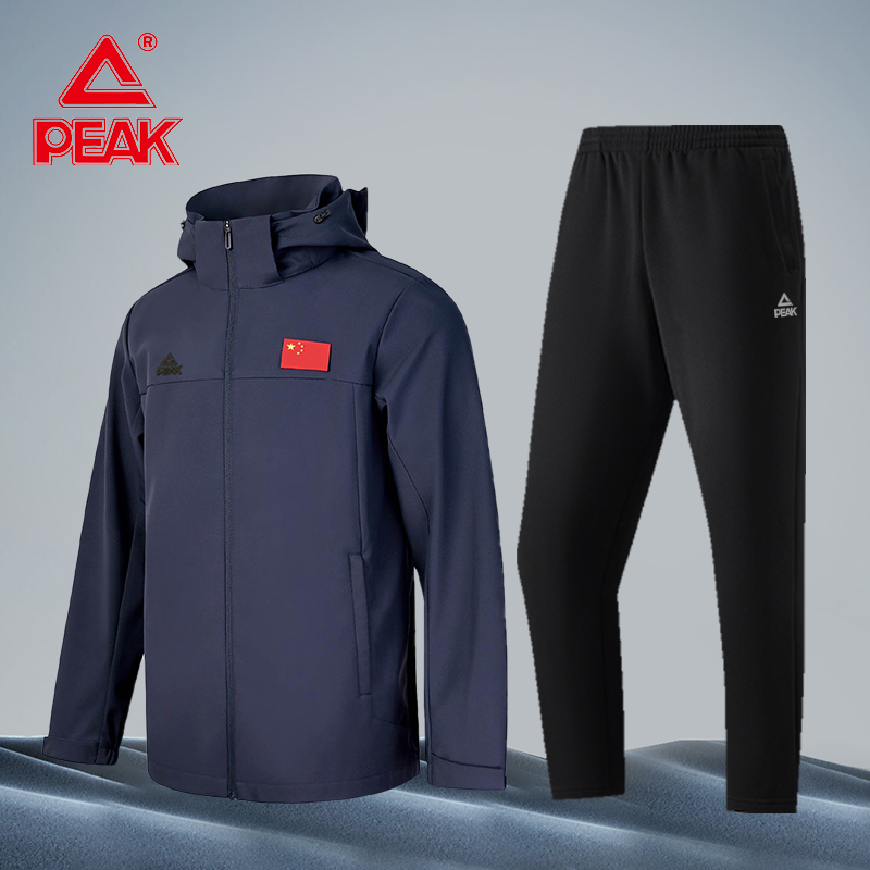 匹克运动连帽夹克梭织全黑风衣