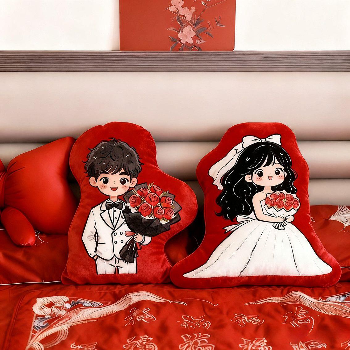 压床娃娃娃娃结婚一对新款高档婚礼婚房喜娃摆件婚庆婚床新婚礼物