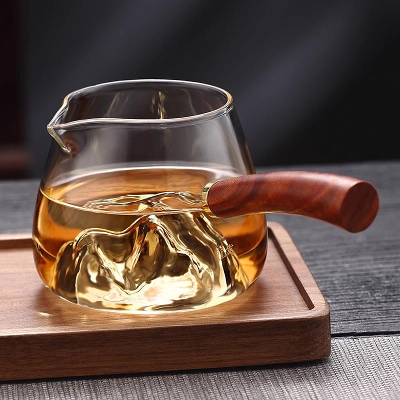 加厚观山侧把公道杯硼硅耐热玻璃高档茶杯大号分茶器茶漏茶海茶具